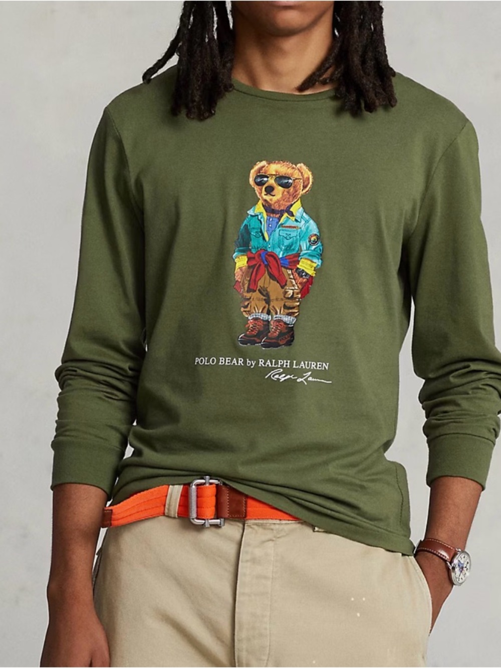 Ralph Lauren Vintage Polo Bear Jersey Olive Long-Sleeve T- Shirt‎ Men’s Sz Large